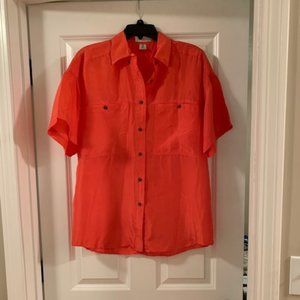 Express Orange 100% Silk Button Down Shirt